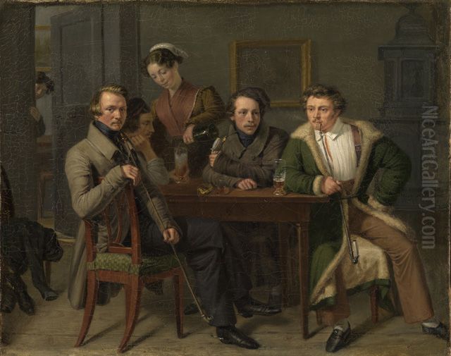 The architect Friedrich Eisenlohr among his Friends Oil Painting by Friedrich Mosbrugger