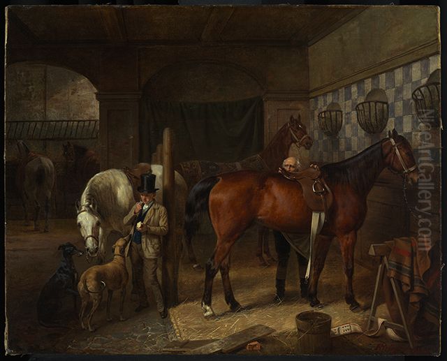Horse Stable Oil Painting by Franz Kruger