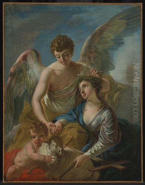 Die heilige Agnes mit einem Engel Oil Painting by Joseph Melling