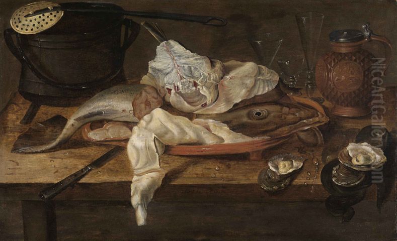 Stilleben mit Fischen und Austern Oil Painting by Alexander Adriaenssen