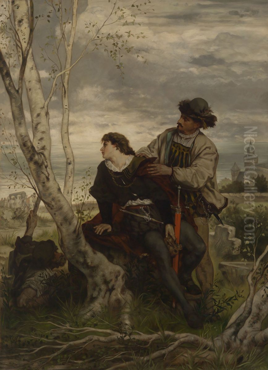 Hamlet und Horatio am Grabe Ophelias Oil Painting by Hans Thoma