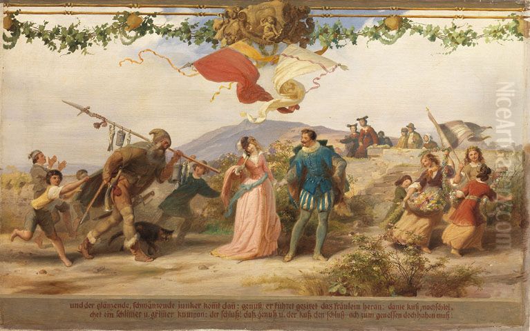 Triumph des Konigs Wein, 9. Bild Oil Painting by Adolf Schrodter