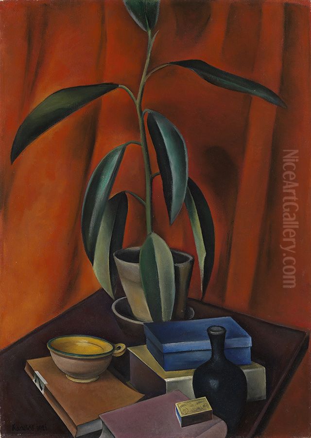 Stilleben mit Gummibaum Oil Painting by Alexander Kanoldt