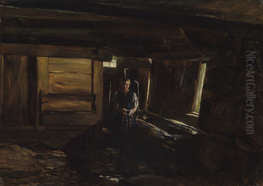 Brunnen im Thomahaus zu Bernau Oil Painting by Eugen Bracht