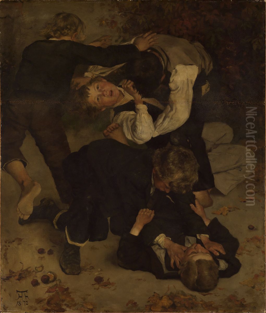 Raufende Buben Oil Painting by Hans Thoma