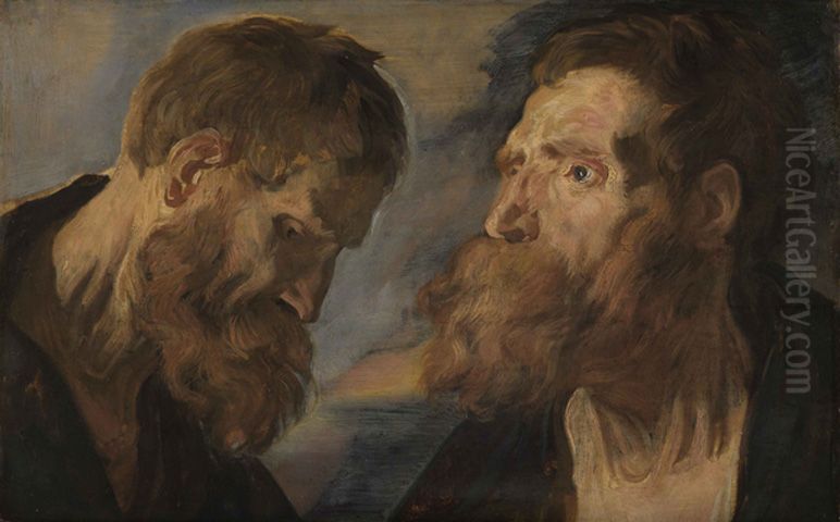 Two studies of heads of bearded men Oil Painting by Jacob Jordaens