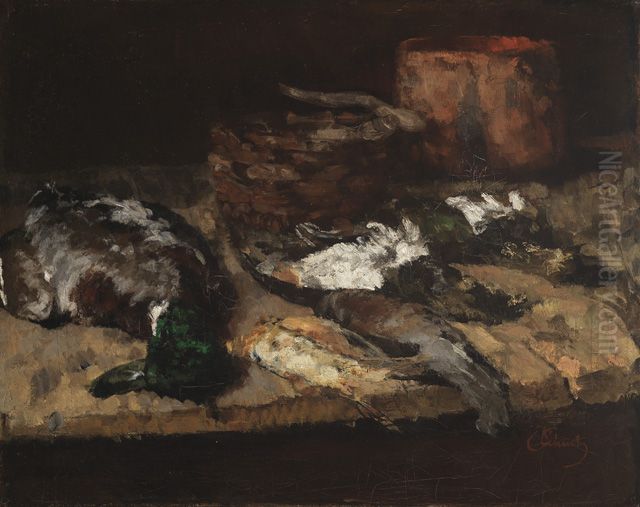 Still life with dead ducks Oil Painting by Carl Schuch