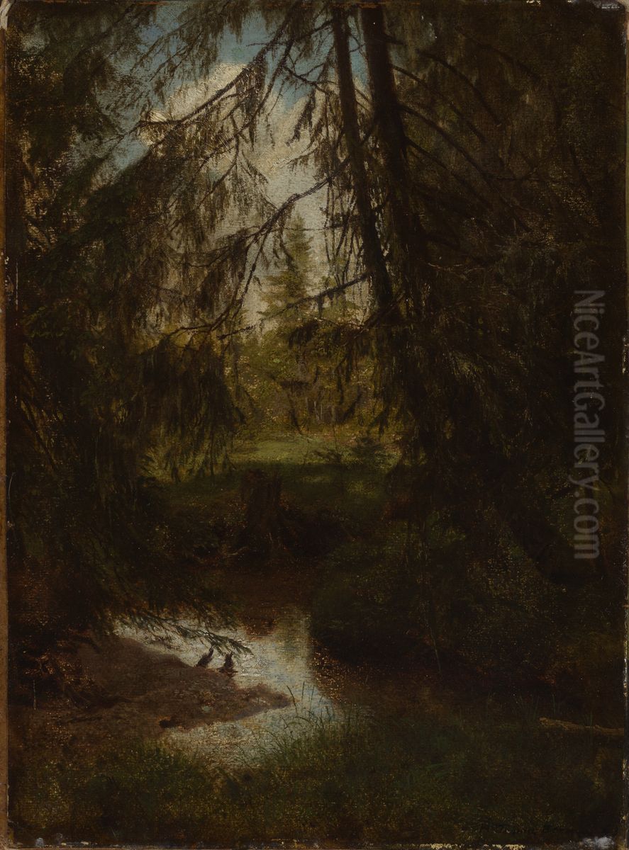 Tannen am Waldbach Oil Painting by Hans Thoma