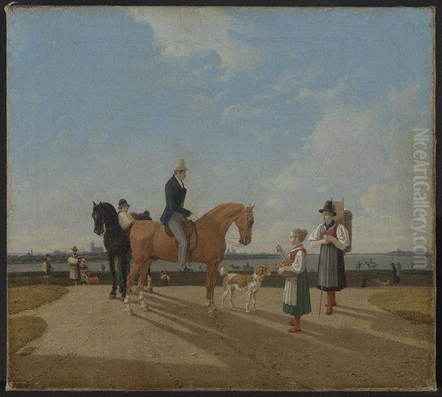 Zwei Reiter und zwei Blumenmadchen Oil Painting by Wilhelm von Kobell (1766-1853)