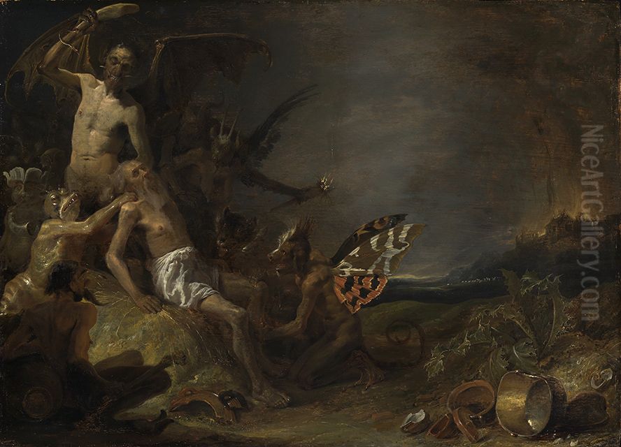 Job plagued by evil spirits Oil Painting by Cornelis Saftleven