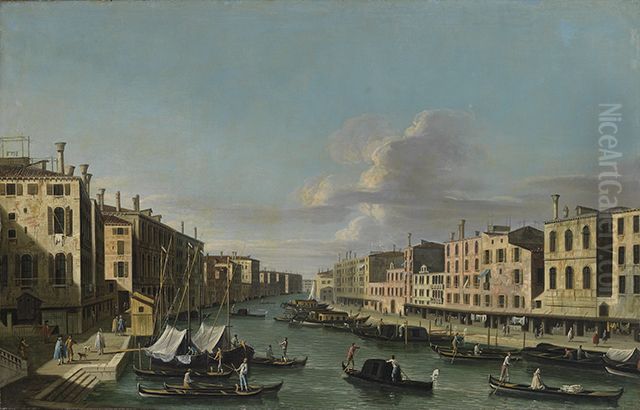 Blick auf den Canal Grande nach Sudwesten, von der Rialto Brucke bis zum Palazzo Foscari Oil Painting by Canaletto