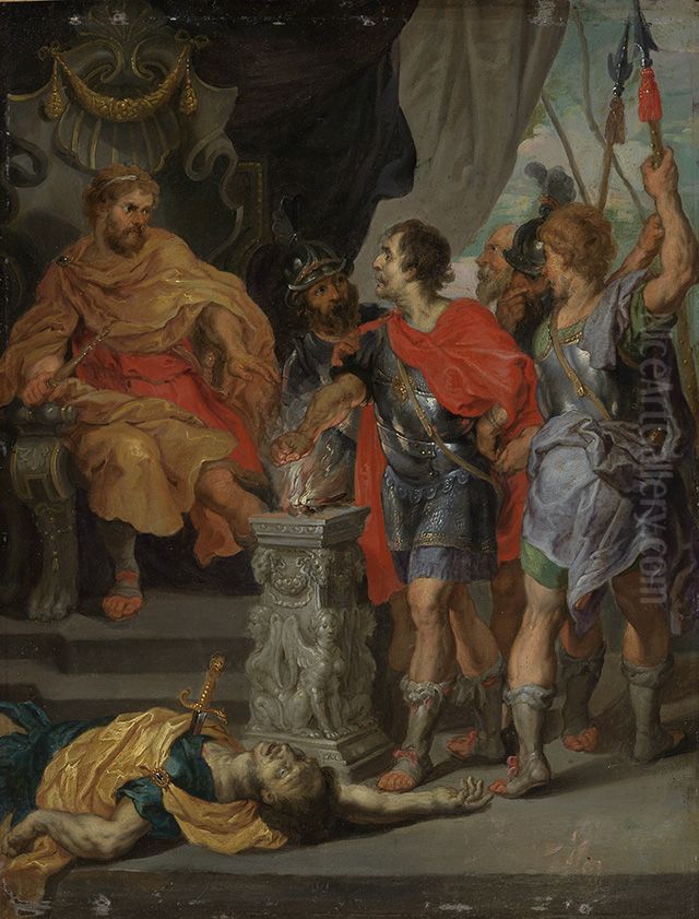 Mucius Scaevola shows fortitude before king Lars Porsenna Oil Painting by (studio of) Rubens, Peter Paul