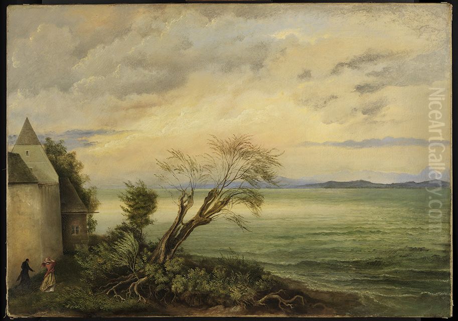 Sturmischer Abend am Bodensee Oil Painting by Georg Wilhelm Issel