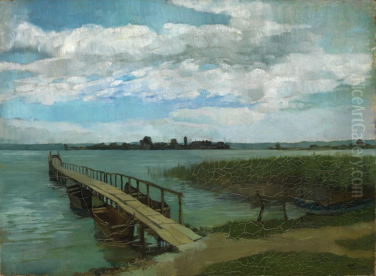 Bootssteg auf der Herreninsel im Chiemsee Oil Painting by Wilhelm Heinrich Trutbner