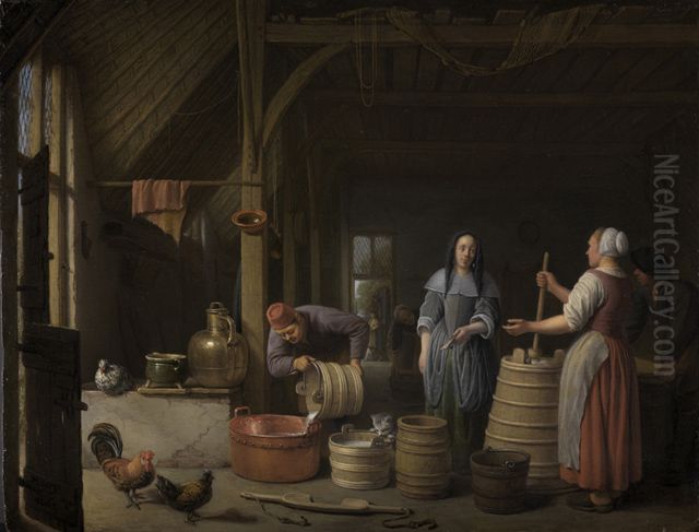 Hausliche Milchverarbeitung Oil Painting by Hendrik Martenszoon Sorgh