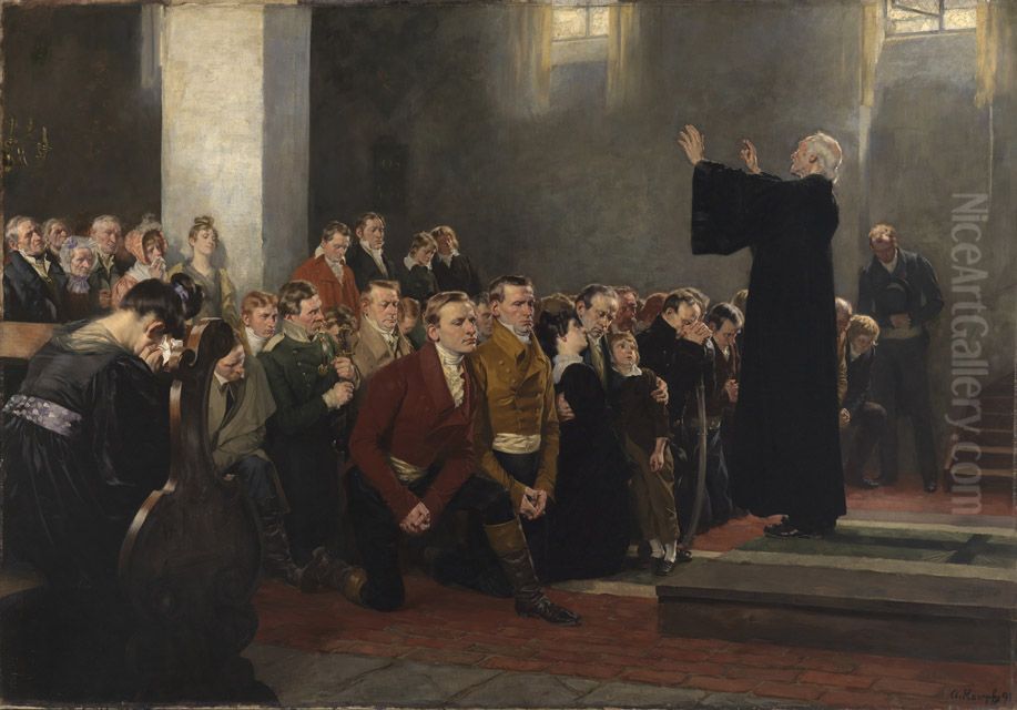 Einsegnung von Lutzows Schwarzen Freiwilligen in der Kirche zu Rogau bei Zobten in Schlesien im Jahre 1813 Oil Painting by Arthur Kampf