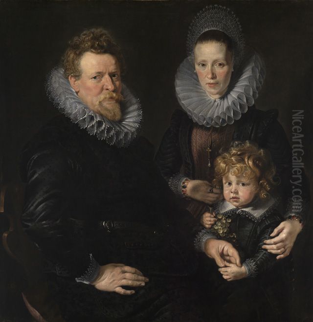 Bildnis des Brusseler Goldschmieds Robert Staes, seiner Frau Anna und ihres Sohnes Albert Oil Painting by (studio of) Rubens, Peter Paul