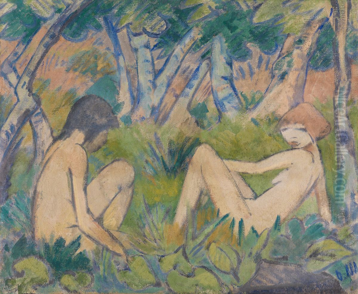 Zwei Madchen im Walde Oil Painting by Otto Mueller
