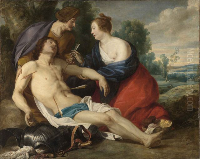 Die Heilige Irene zieht dem Heiligen Sebastian die Pfeile aus den Wunden Oil Painting by Theodoor Rombouts