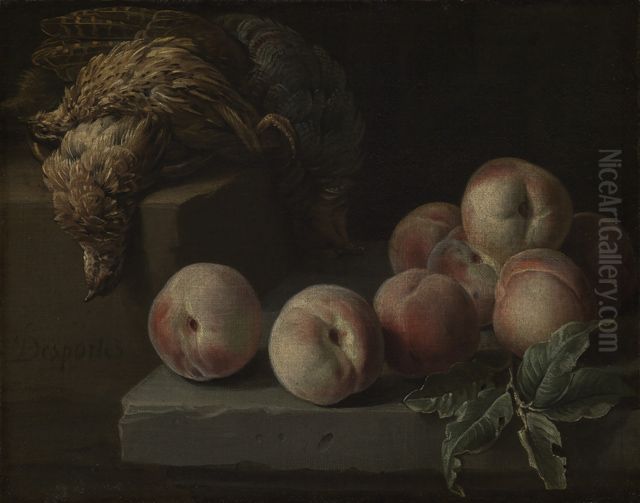 Stilleben mit Pfirsichen und Rebhuhn Oil Painting by Alexandre-Francois Desportes