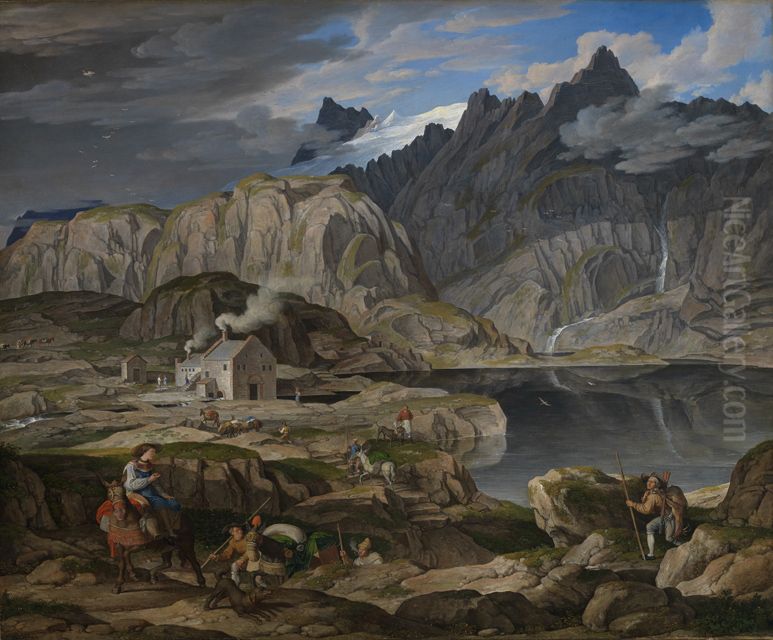 Das Hospiz auf dem Grimselpass Oil Painting by Joseph Anton Koch