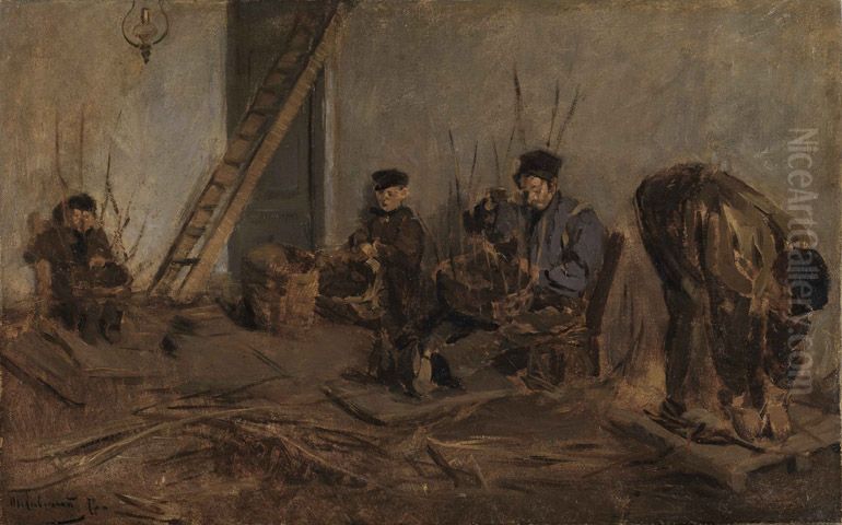The Basketweavers (Die Korbflechter) Oil Painting by Max Liebermann