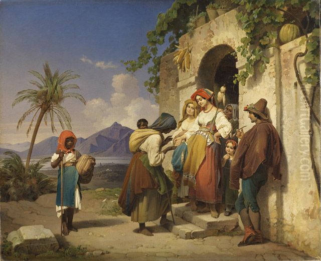 Zigeunerin wahrsagend* Oil Painting by Theodor Leopold Weller