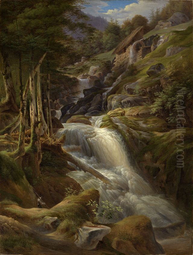 Der Triberger Wasserfall Oil Painting by Karl Ludwig Frommel