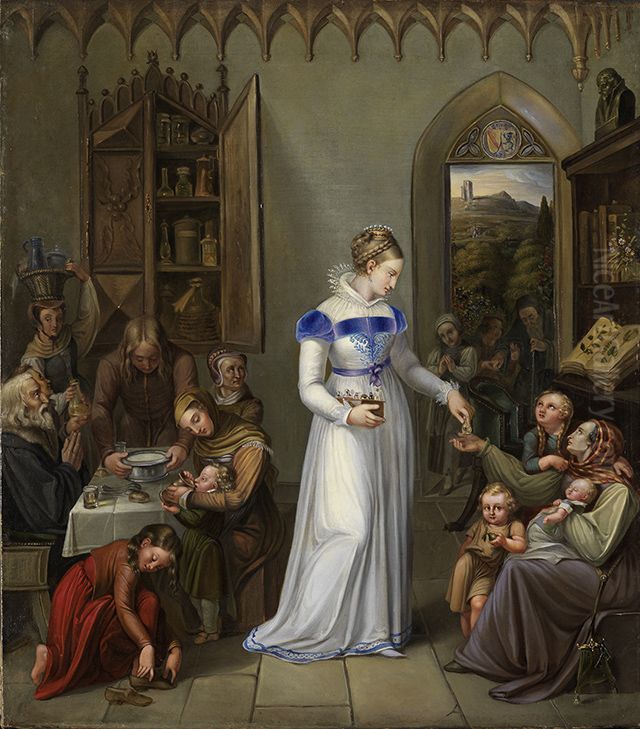 Markgrafin Anna von Baden-Durlach verteilt Almosen an Arme und Kranke Oil Painting by Sophie Reinhard