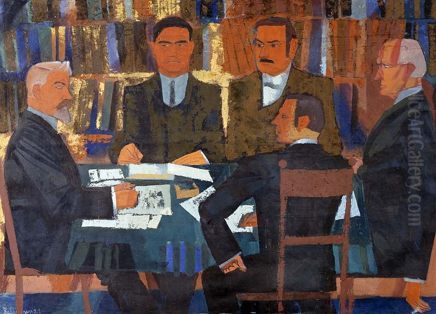 Gruppenbildnis des Senats der Karlsruher Akademie Oil Painting by August Babberger