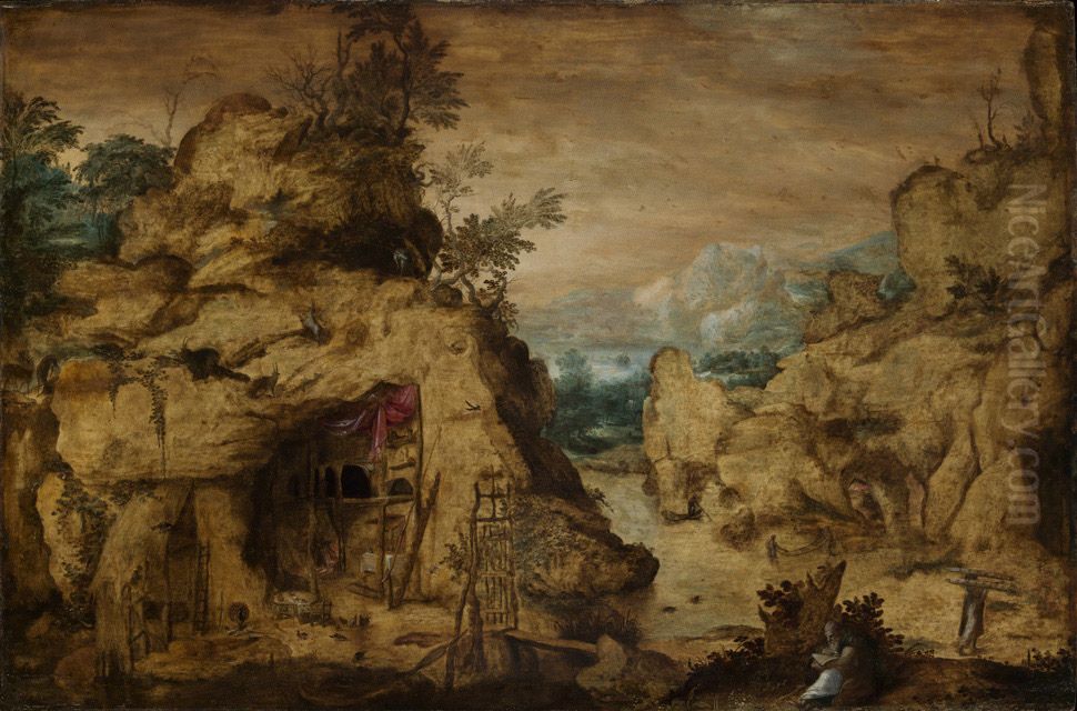 Gebirgslandschaft mit Einsiedler Oil Painting by Bartholomeus Spranger