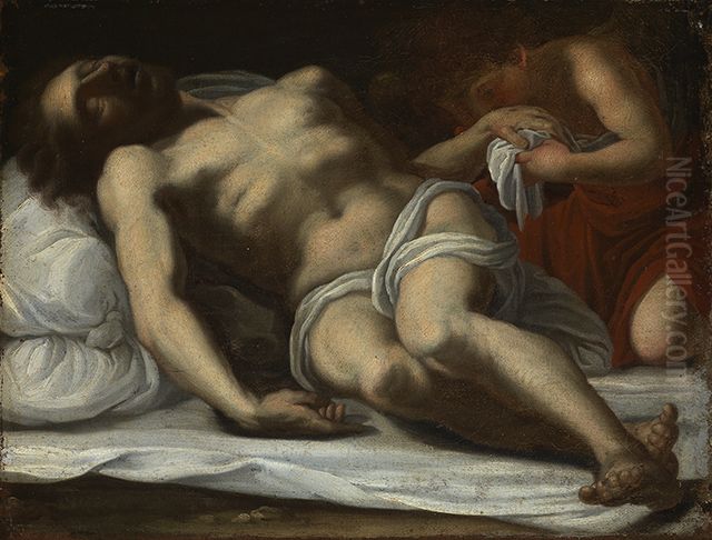 Der tote Christus, von einem Engel betrauert Oil Painting by Annibale Carracci