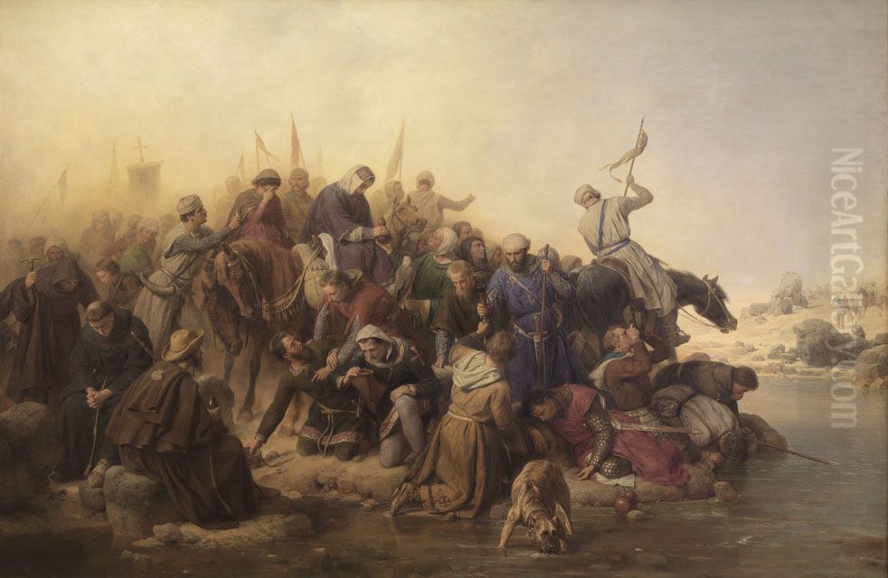 Die Kreuzfahrer in der Wuste Oil Painting by Karl Friedrich Lessing