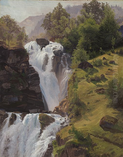 Der Reichenbachfall bei Meiringen Oil Painting by Johann Wilhelm Schirmer