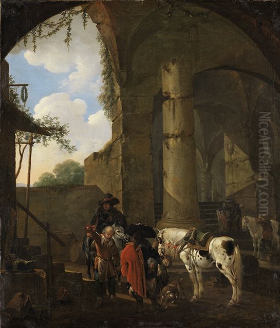 Osteria in a roman ruin Oil Painting by Johann Heinrich Roos