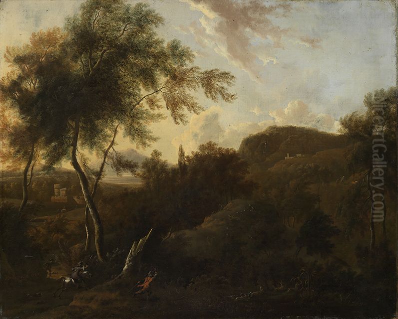 Sudliche Landschaft mit einem Jager auf Hirschjagd Oil Painting by Frederik de Moucheron