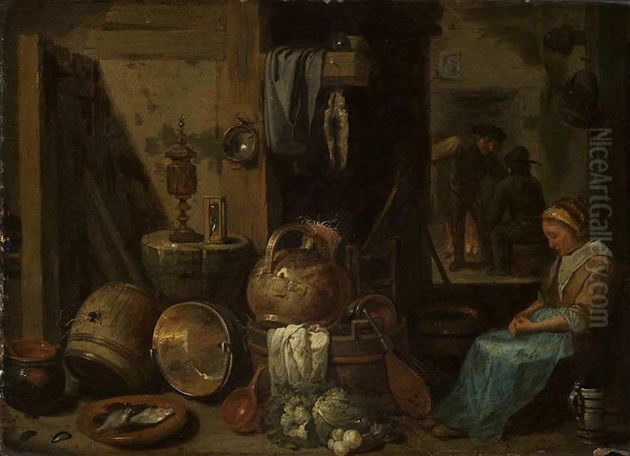 Kucheninterieur mit eingeschlafener Frau Oil Painting by David Teniers the Younger