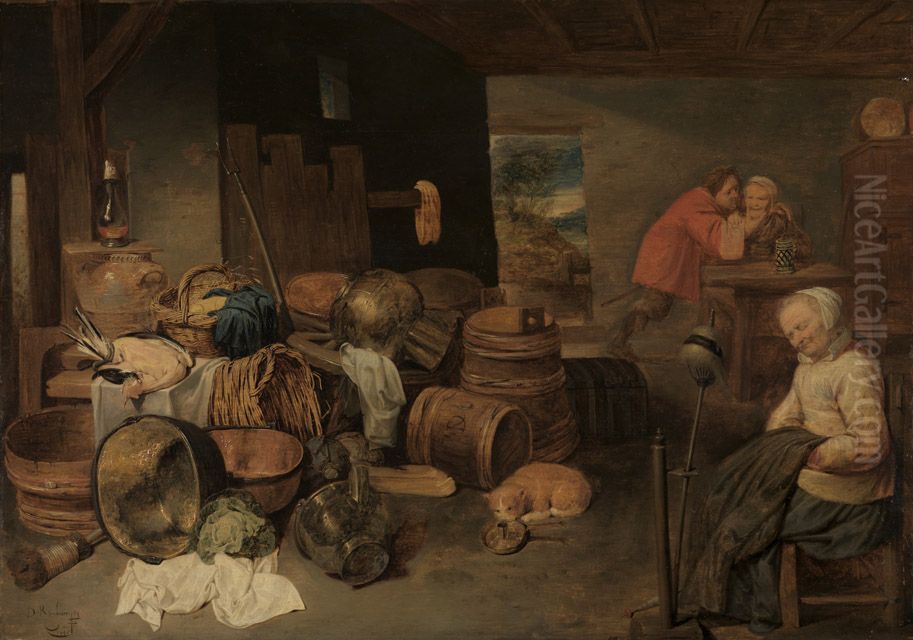 Interior of a peasant's house Oil Painting by David Ryckaert III