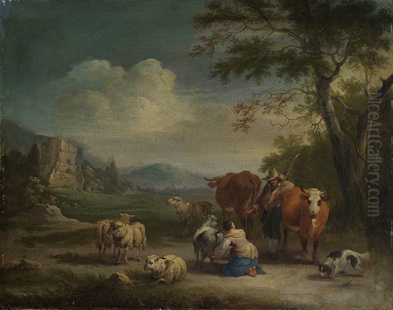 Landschaft mit Hirten und gotischer Burgruine Oil Painting by Pieter Bout