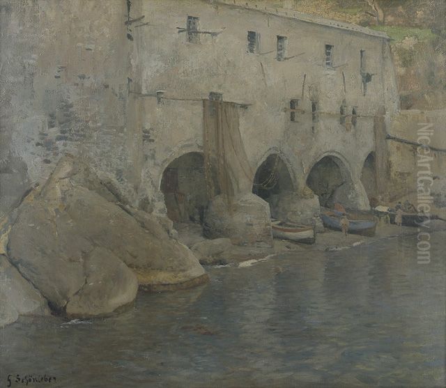 San Fruttuoso Oil Painting by Gustav Schonleber