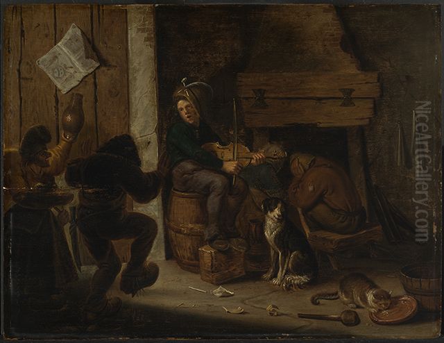 Zechende und musizierende Bauern Oil Painting by Cornelis Saftleven