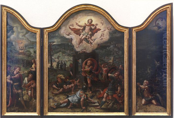 Flugelaltar: Die Auferstehung Christi und alttestamentarische Vorbilder Oil Painting by Pieter Coecke Van Aelst