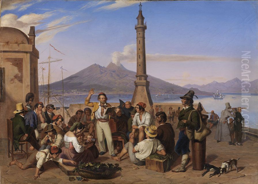 Der Improvisator am Molo zu Neapel Oil Painting by Friedrich Mosbrugger