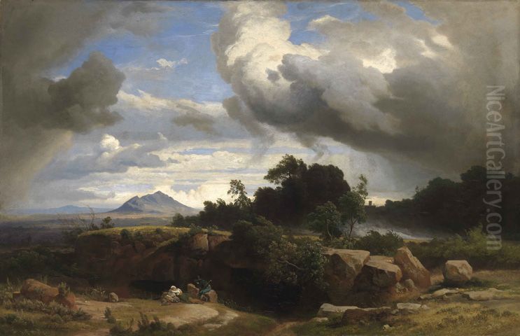 Approaching thunderstorm in the Roman Campagna Oil Painting by Johann Wilhelm Schirmer