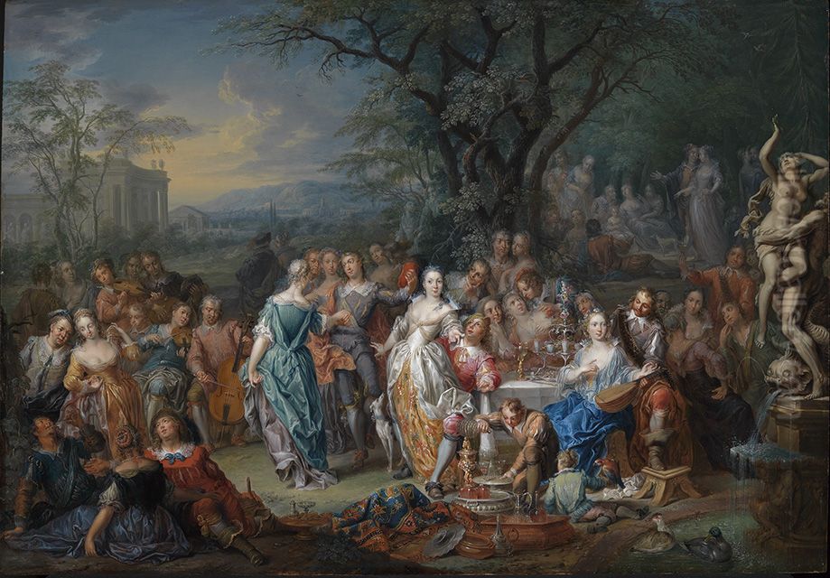 Vornehme Gesellschaft im Park Oil Painting by Frans Christoph Janneck