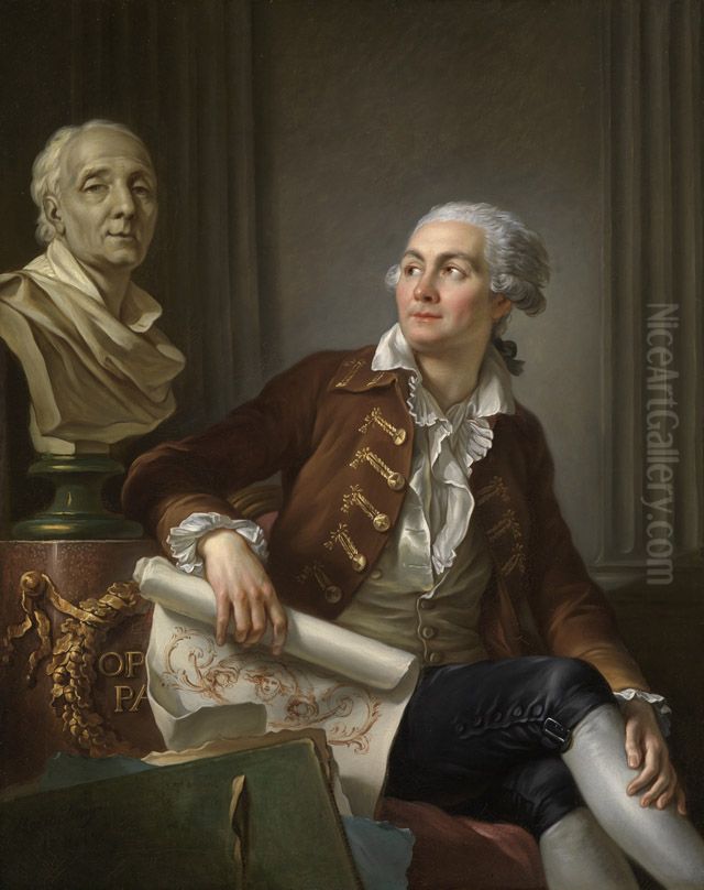 Bildnis eines Herrn mit der Buste des Denis Diderot Oil Painting by Jean-Simon Berthelemy