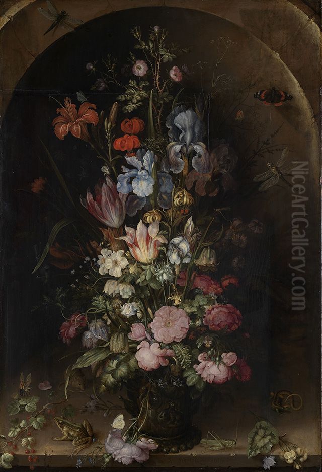 Flower still life in a niche Oil Painting by Roelant Savery