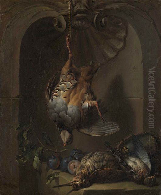 Jagdstilleben mit Rebhuhn vor Steinnische Oil Painting by Alexandre-Francois Desportes