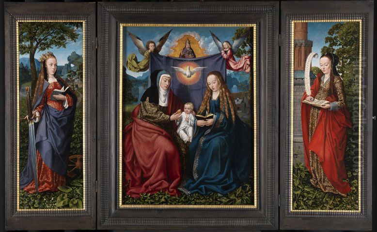 Anna Selbdritt-Triptychon Oil Painting by Master Of Frankfurt