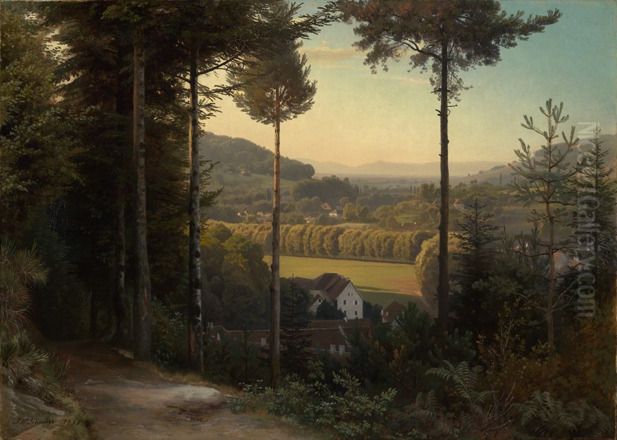 Das Oostal mit Blick auf die Rheinebene und die Vogesen, Abend Oil Painting by Johann Wilhelm Schirmer